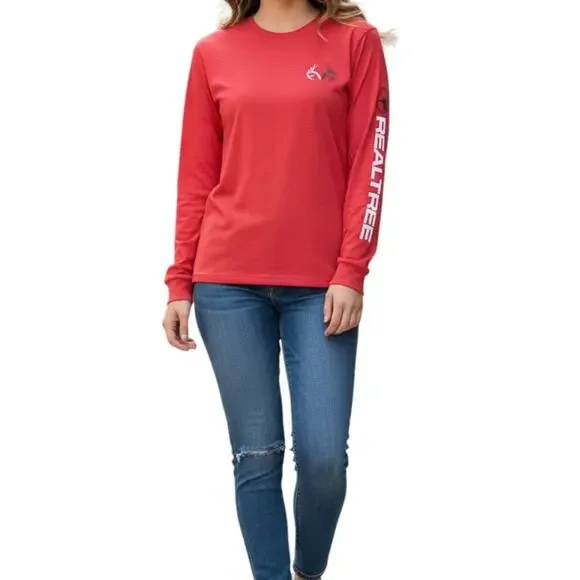 NWT Realtree Women’s XL Long Sleeve T-Shirt Dark Pink Deer Antlers Logo Hunting - Picture 1 of 7